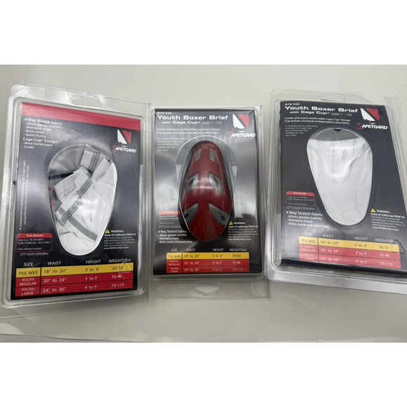 3pc Safetgard Youth Boxer Brief White w/Red Cage Cup, Youth Large & Regular*READ - Picture 15 of 16